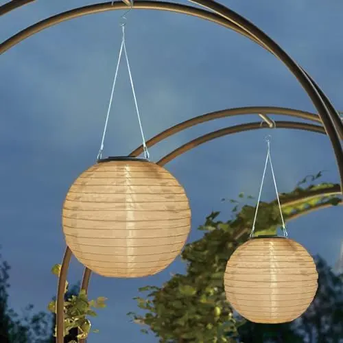 Produktbild: Auting Solar lampions außen, 2 Stück 20cm Solar Led lampions außen wetterfest Nylon Hängende Gartenlaterne, lampions solar outdoor für Garten, Terrasse, Hochzeit, Fest Deko(Warmweiß)