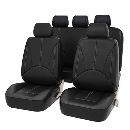 Produktbild: AUTO HIGH Auto-Sitzbezüge Set Universal - Schwarz Auto-Schonbezüge für die Vordersitze & Rückbank mit Airbag - Kunsleder Autositz Schutzbezug Komplett-Set, 11-teilig, TY1830