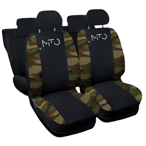 Produktbild: Auto Accessori Lupex - Autositzbezüge kompatibel mit Mito, hergestellt in Italien, komplettes Sitzbezug-Set, Name Logo, Polyestergewebe (Schwarz/Camouflage-Grün)