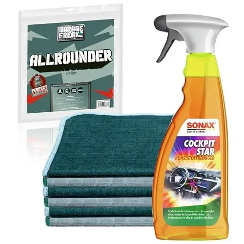 Produktbild: Auto Cockpitpflege Set | Sonax CockpitStar 750ml Kunststoffreiniger Innen + 6X Mikrofasertuch | Reinigungsset für alle Kunststoffteile im Innenraum | Cockpitspray