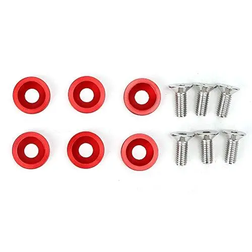 Produktbild: Auto Dekorative Unterlegscheibe,Dioche Rot 6pcs M8 Dekorative rote Unterlegscheiben Schrauben Universal für Automobil Auto Kotflügel Stoßstange Motorabdeckung Aluminium