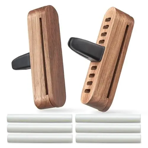 Produktbild: Auto Diffusor Holz 2 Stück Auto Parfüm Diffusors Holz mit 6 PCS Nachfüllauflagen,Diffusorfür ätherische Öle Autos Diffusor Clip für mehr Fahrspaß