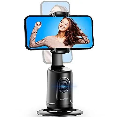 Produktbild: Auto Face Tracking Stativ, 360° Rotation Smart Telefonhalter, Keine App nötig, Gesicht Körper Selfie Stick Gimbal Stabilisator für Videoaufnahme, Live Streaming, Vlog (Schwarz)