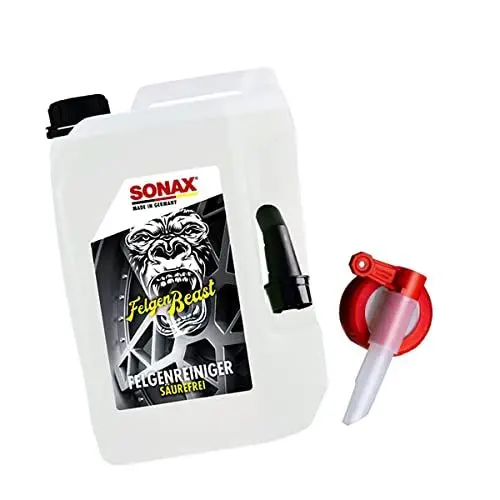 Produktbild: Auto Felgen Reinigung Bundle: SONAX FelgenBeast Felgenreinger im 5L Kanister mit praktischem Ausgießhahn