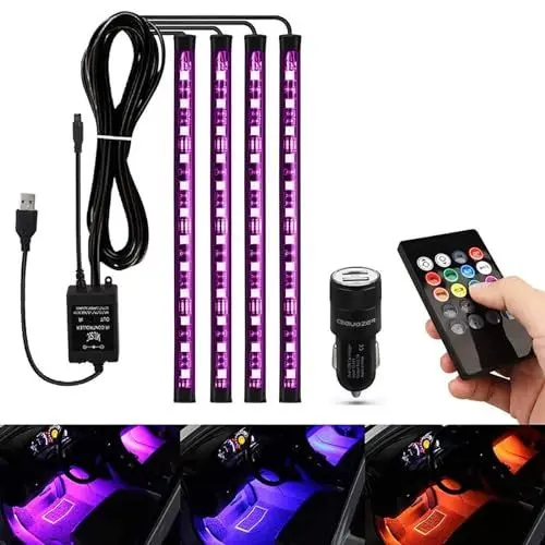 Produktbild: Auto LED Innenbeleuchtung, AIGUOZER USB Ambientebeleuchtung Atmosphäre Licht, Auto Zubehör LED Streifen Innenraumbeleuchtung Ambientebeleuchtung mit Fernbedienung, Stimmungslicht mit Musikmodi