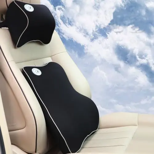 Produktbild: Auto Lendenwirbelstützkissen und Kopfstütze Nackenkissen Set,Auto Kopfstütze Auto Nackenstütze Rückenstützkissen Orthopädisches Nackenkissen Ergonomisches Design für Rücken Müdigkeit Relief (schwarz)