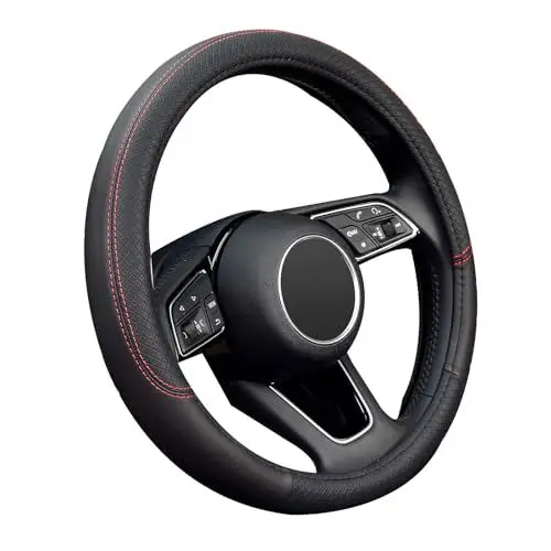 Produktbild: Auto Lenkradbezug Leder 38CM, Anti Rutsch Lenkradhüllen Universal Größe Auto Lenkradhülle Steering Wheel Cover(Schwarz)