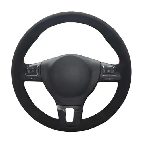 Produktbild: Auto Lenkradhülle Für VW für Tiguan für Golf für Plus für Passat für CC für Jetta handgenähtes schwarzes Leder-Wildleder-Auto-Lenkradbezug Auto Lenkradschutz (Farbe : Red Thread)