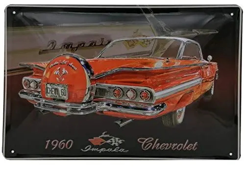 Produktbild: 30 x 20 cm Retro Blechschild passend für Chevy Impala Fans, Deko Werkstatt, Garagen, Auto Schild, geprägtes Stahlblech