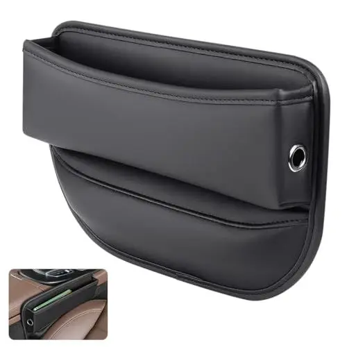 Produktbild: Auto Organizer Autositz Lückenfüller, autositz organizer leder Autositz Gap Aufbewahrungsbox für Autositze Leder mit USB Ladebuchse Seitentasche für Die Konsole, Universal, für Kleinigkeiten (Schwarz)