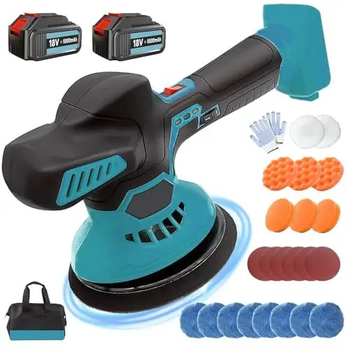 Produktbild: Auto Poliermaschine für Makita, Auto-Puffer und Polierer mit 6 variable Geschwindigkeit, kabelloser Polierer für Autopflege, Reinigung und Polieren (2PCS 5500mAh Batterien)