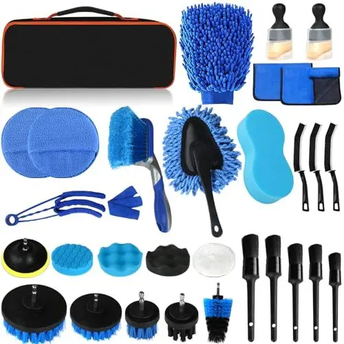 Produktbild: Auto Reinigungsset, 31Pcs Autopflege Set Auto Detailingbürste Auto Wäsche Set Staubentfernungsbürste für Auto Innenraum und Außen, Lüftungsschlitz, Armaturenbrett, Motor, Rädern, Haushaltsreinigun