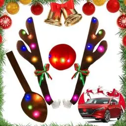 Produktbild: Auto Rentier Geweih Weihnachtsdeko, Rentier Kostüm für Auto mit LED Lichter, Weihnachtsdeko set mit Geweih, Glöckchen,Heck und roter Nase, Rudolf Rentier Auto Weihnachtsdeko ideal für Auto, SUV