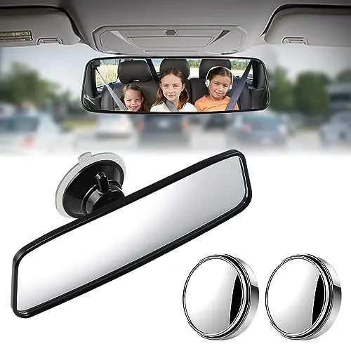 Produktbild: Auto Rückspiegel, 360 ° verstellbarer Fahrlehrer Prüfer Spiegel, Starke Adsorption, Universal Innenspiegel Auto mit 2 Spiegeln für den toten Winkel, für Autos, SUVs, Lkw, Pkw (200 x 60 mm)