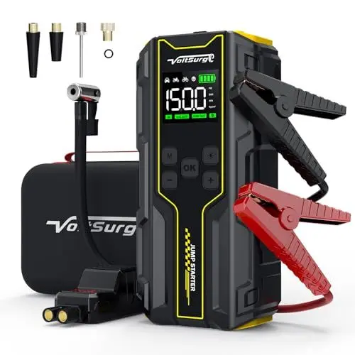 Produktbild: VoltSurge Starthilfe Powerbank mit Kompressor, 150PSI 7000A Auto Starthilfe Powerbank, 12V Booster Auto Starthilfe Jump Starter(für 10.0L Benzin und 8.0L Dieselmotor) mit LED-Licht
