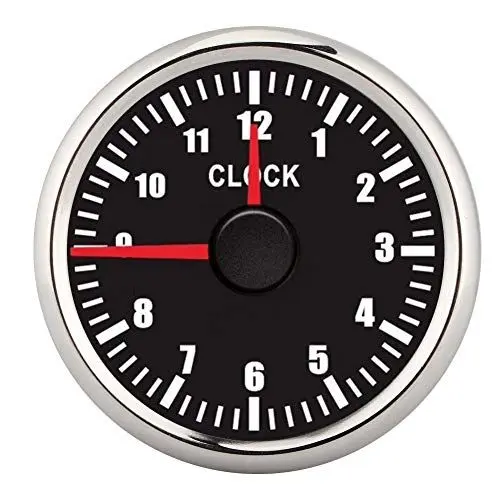 Produktbild: Auto Uhr Uhr, 2 Zoll Universal 0-12 Stundenzähler Uhr Instrumententafel Anzeigen Anzeige Rote Hintergrundbeleuchtung 12V/24V für Auto(Silberrahmen auf schwarz)