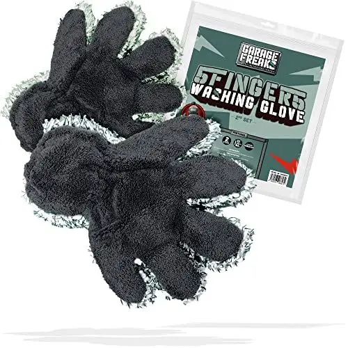 Produktbild: Auto Waschhandschuh 2er Pack - 5 Fingers Washing Glove Set für angenehmes und präzises Handling - Wash Mitt für eine schonende Autowäsche - 1x Dunkelgrün/Weiß, 1x Hellgrün/Weiß