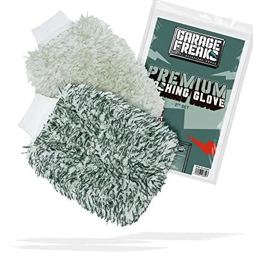 Produktbild: Auto Waschhandschuh 2er Pack - Premium Washing Glove mit superweichen Mikrofasern - Wash Mitt für eine schonende Autowäsche - 1x Dunkelgrün/Weiß, 1x Hellgrün/weiß