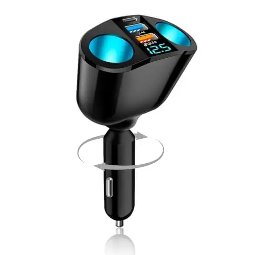 Produktbild: Auto Zigarettenanzünder Verteiler 120W, 12V Doppelsteckdose, 12V/24V Steckdose Verteiler, QC3.0/PD/2.4A Zigarettenanzünder Doppelstecker, Auto USB Adapter Zigarettenanzünder Geeignet für GPS Handys