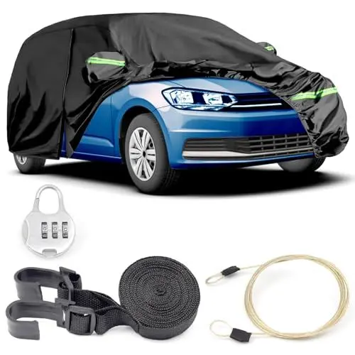 Produktbild: Autoabdeckung Kompatibel mit Volkswagen VW Touran 2003–2024, Sonnenschutz, Baumwollfutter, Atmungsaktiv, Auto-Abdeckplane, wasserdichte Autoabdeckung für Schnee, Regen, Hagelschutz (Schwarz)