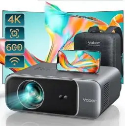 Produktbild: Beamer, (Autofokus/Trapezkorrektur) WiFi6 Bluetooth 1080P Full HD Beamer 4K Unterstütz für Heimkino/Outdoor, YABER 600 ANSI Video Beamer Tragbare Projektor LED, Kompatibel mit Smartphone/TV Stick/PS5