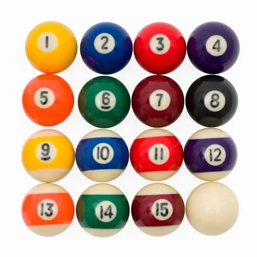 Produktbild: Automaten Hoffmann Billardkugeln Set Pool | Satz mit 16 polierten u. geschliffenen Poolbillard Kugeln mit eingefrästen Zahlen | In Vier Größen: ø 38 mm, ø 48 mm, ø 54 mm, ø 57,2 mm