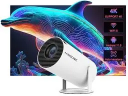 Produktbild: Automatische Trapezkorrektur Mini Tragbarer Beamer, 4K/ 200 ANSI Smart Projektor mit WiFi6, BT 5.0, 130 Zoll Bildschirm, 180-Grad-Flip, Rundes Design, Eingebaute Android OS 11.0 Heimkino Beamer