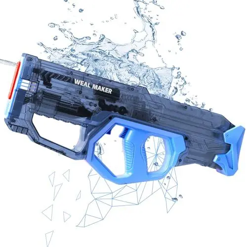 Produktbild: Automatische elektrische Wasserpistole für Kinder, Spritzpistole Spielzeug Reichweite von 8-10m, Transparent Waterproof Water Blaster für Jungen Mädchen 8+ (Marineblau)