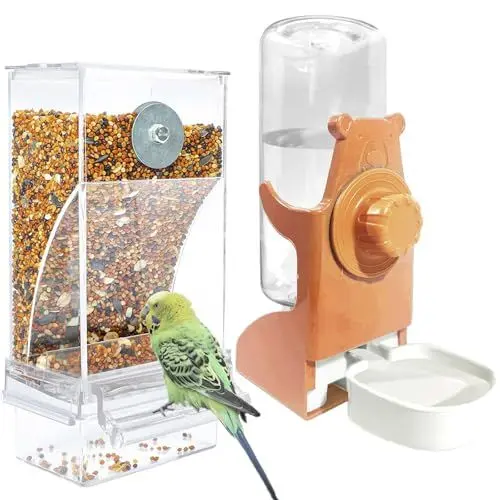 Produktbild: Automatischer Futterspender Vögel und Wasserspender Transparentes Acryl Vogelfutterhaus und Vogel Wasserspender Vogelkäfig, Käfigzubehör für Vögel, Papageien, Kanarienvögel (Orange)