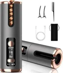 Produktbild: Automatischer Lockenstab Schnurlose Lockenstäbe Kabellos Lockenwickler Negativ-Ionen Lockenstab mit Akku USB Aufladen LCD-Anzeige Keramikbeschichtung 6 Temperatur für Große,Kleine Locken (150-200℃)