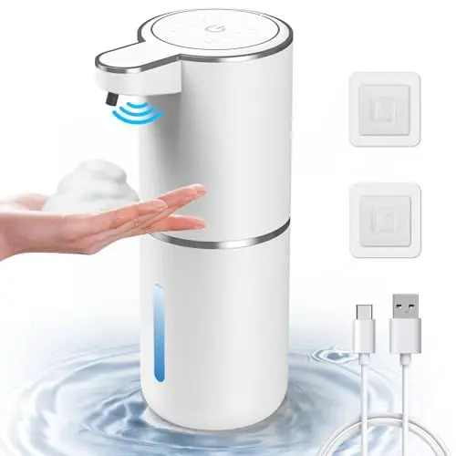 Produktbild: Automatischer Seifenspender, 380ML Wiederaufladbarer berührungsloser Schaumseifenspender, 4 Stufen einstellbar, IR Sensor, Wandmontierter Elektrischer Handseifenspender Wasserdicht für Küche Bad