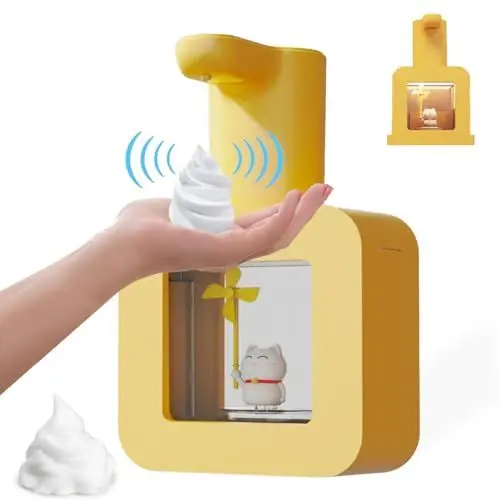 Produktbild: Automatischer Seifenspender Kinder, Schäumender Berührungsloser Seifenspender für Kinder, Weiche und Warme Beleuchtung, Cartoon Haustier, wasserdichte Handwaschmaschine(Gelb)