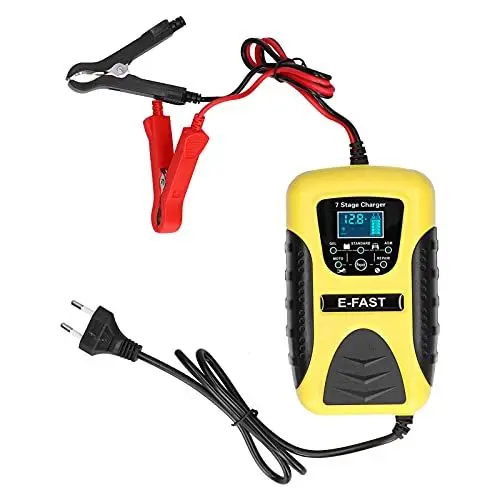 Produktbild: Automatisches Batterieladegerät, Kfz-Ladegerät, 7-stufig, 12 V, 7 A, LCD-Display, Impulsreparaturfunktion für Auto, Rasenmäher, Motorrad, 100–240 V