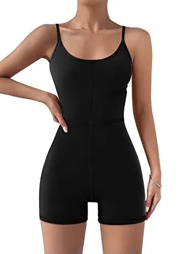 Produktbild: AUTOMET Damen Unitard Bodysuit Workout Strampler, Schwarz, Large