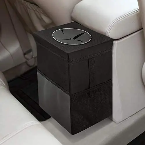 Produktbild: Beicarin Polyester Auto-Mülleimer mit Deckel - Auto-Müllsack mit Aufbewahrungstaschen Auslaufsicherer Auto-Organizer Zusammenklappbarer und tragbarer wasserdichter Mehrzweck für Autos