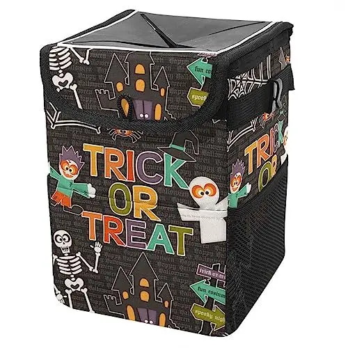 Produktbild: Auto-Mülleimer mit Deckel, hängender Auto-Müllbeutel mit Aufbewahrungstaschen, auslaufsicherer Auto-Organizer, Mehrzweck-Mülleimer fürs Auto,Glücklicher Halloween Karikatur Süßes sonst gibt's Saures