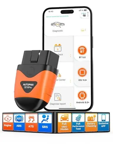 Produktbild: AUTOPHIX OBD2 Bluetooth Adapter, 3210 PRO Auto Diagnosegerät Check Motor ABS SRS Getriebe Drahtlose Auto Auslesegerät Fehlercode Lesegerät mit Batterie Test Exklusive APP für iPhone, iPad und Android