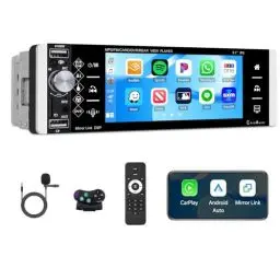 Produktbild: Autoradio Single Din mit Carplay Android Auto, Bluetooth Radio mit 5,1 Zoll IPS Touchscreen mit Mirror Link Mikrofon/AUX/FM/AM/RDS Lenkradfernbedienung Halterung Rückfahrkamera