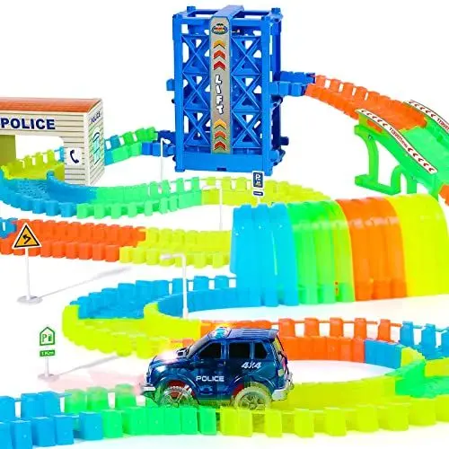 Produktbild: Autorennbahn Cars Spielzeug Autobahn Auto Spielzeug ab 3 4 5 6 Jahren Junge, 120 Stück Flexible Rennbahn mit 1 Leuchtendes Polizeiauto, Kinderspielzeug Geschenke für Kinder…