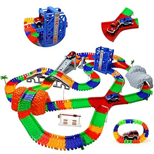 Produktbild: Autorennbahn für Kinder mit 2 Spielzeugauto, Kinderspielzeug ab 2 3 4 5 6 7 Jahre Junge，309PCS Car Track Rennbahnen, Racing Circuit Autorennbahn, Geschenk 3 4 5 Jahre Junge Mädchen, 505cm Länge