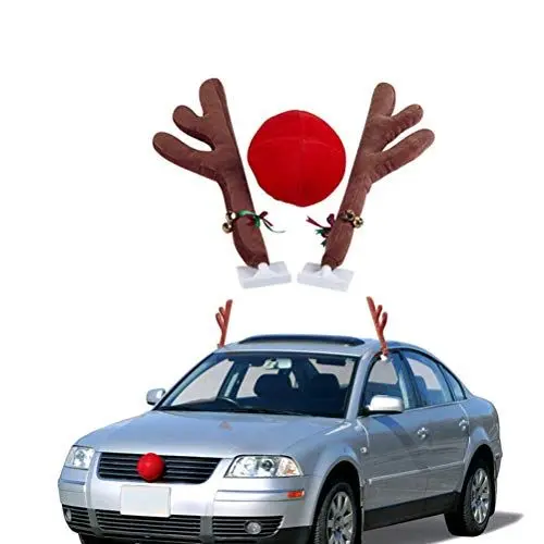 Produktbild: Auto-Rentier-Geweih-Set mit Nase, Auto-Weihnachtsdekoration, Rentier-Geweih und Nase Autofenster, Dach und Frontgrill, Auto-Rentier-Geweih und Nase-Set, Dekorationsset