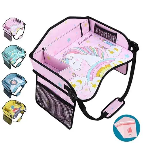 Produktbild: Autositz Tablett für Kinder Reisen, Kleinkind Reise Tablett für Auto Flugzeug, Auto Tabletts für Kinder Roadtrip Essentials, Autositz Tabelle für Kinder Road Trip Aktivitäten (Rosa)