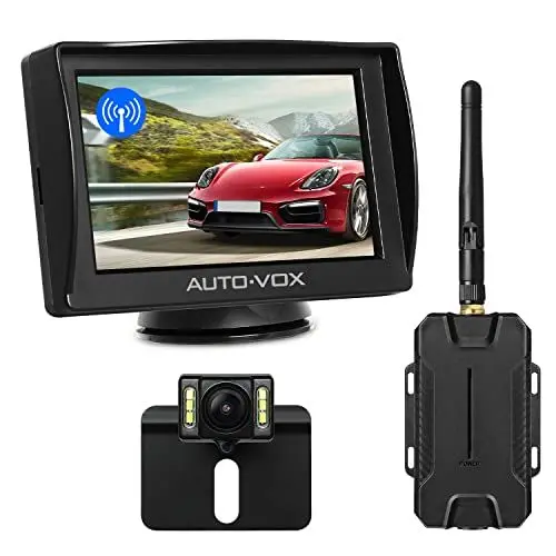 Produktbild: AUTO-VOX M1W Wireless Backup Kamera-Kit,Rückfahrkamera drahtlos, IP68 Wasserdicht LED Super Nummernschild Nachtsicht Rückseite Funk Back Up Auto-Kamera,10,9cm LCD TFT kabellos Rückfahrkamera Monitor
