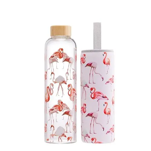 Produktbild: Autsel 500ml Glasflasche Trinkflasche Glas Sport Borosilikat Glass Bottle Wasser Flasche mit Neopren-Hülle mit Auslaufsichere Abdeckung