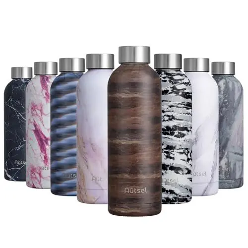 Produktbild: Autsel Trinkflasche Edelstahl 500ml Trinkflasche Metall Isoliert, BPA-freie, Auslaufsichere Wasserflasche für Sport, Schule, Outdoor, Camping
