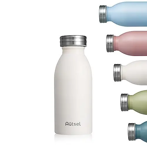 Produktbild: Autsel Trinkflasche Thermo Edelstahl 350ml für Heiße und Kalte Getränke für Büro Sport Outdoor Camping CREME
