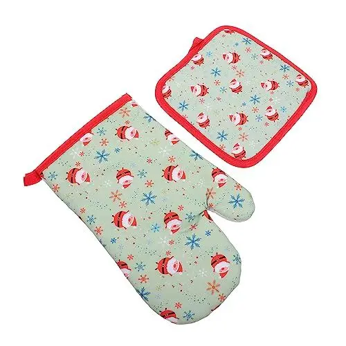 Produktbild: AUTSUPPL 1 Set Weihnachts Ofenhandschuhe Topflappen Ofenhandschuhe Weihnachts Ofenhandschuhe Weihnachts Isolierhandschuh Weihnachts Küchenhandschuhe rutschfeste Kochhandschuhe