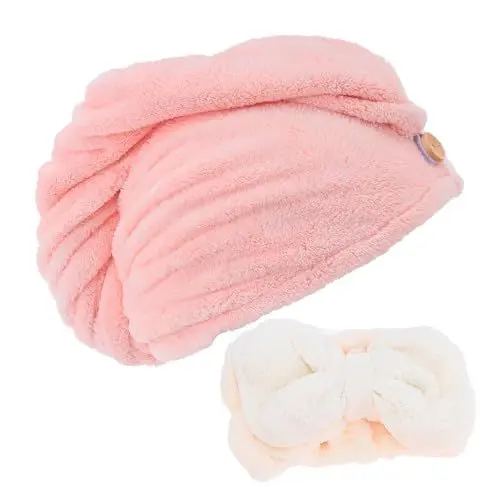 Produktbild: AUTSUPPL 2st Trockenes Haar Hut Stirnband Haartrockenhaube Damen Hut Make-up-handtuch Haarturban Aus Mikrofaser Schnell Trocknend Haartuchkappe Damen Stirnbänder Rosa Polyester (polyester)