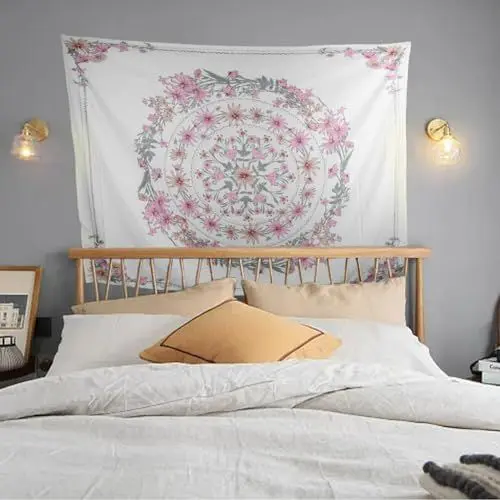 Produktbild: AUTUUCKEE Beige Bohemian Tapisserie Wandbehang, Mandala Wandteppich mit ästhetischen Kranz Design, Psychedelischer Hippie Wanddekor Decke für Schlafzimmer Wohnheim, 150 * 200cm(Beige)
