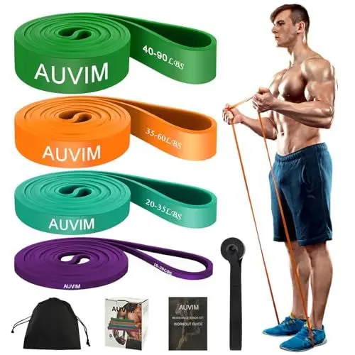 Produktbild: AUVIM Widerstandsbänder Set 4 Stufen Übungsbänder für Männer und Frauen Klimmzug-Hilfsbänder Fitnessstudio für Yoga,Pilates,Krafttraining,Crossfit Fitnessbänder inklusive Türanker-Aufbewahrungstasche